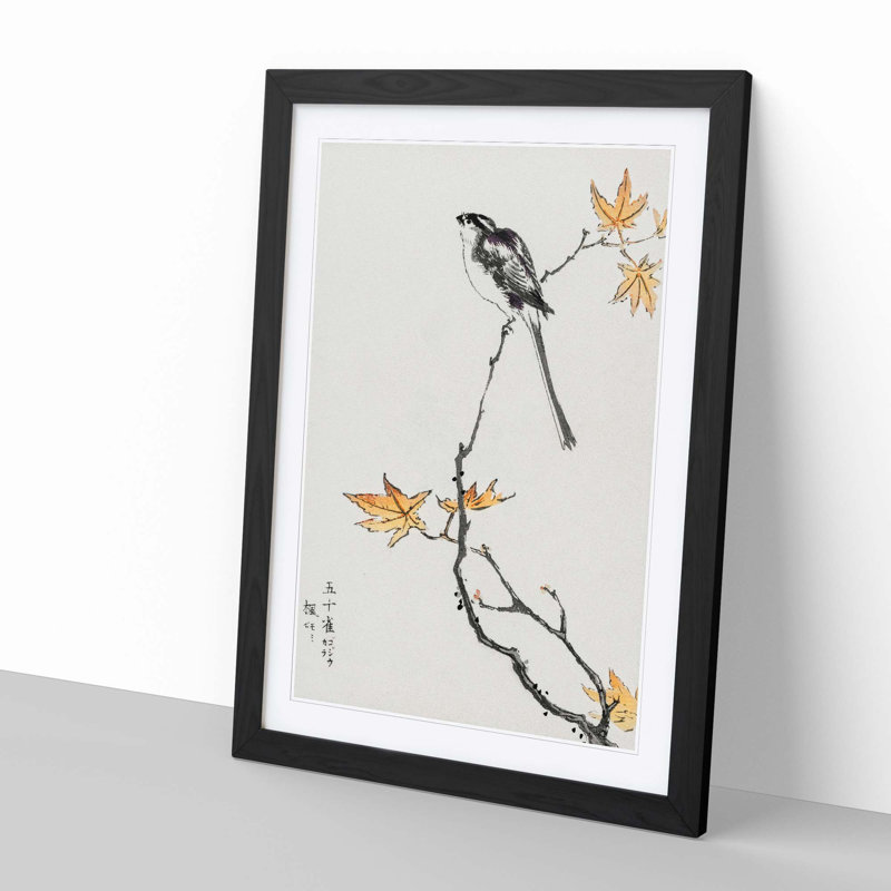 Long-Tailed Tit & Maple Tree by Numata Kashu - Picture Frame Painting Print, 50cm H x 35cm W x 2cm D, Black