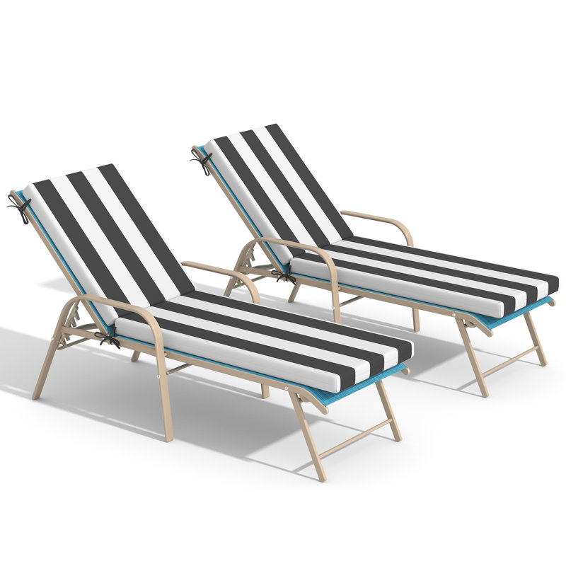 Chaises longues d'extérieur 73,9 "en aluminium avec coussins amovibles 72" et dossier réglable (ensemble de 2), Gris clair
