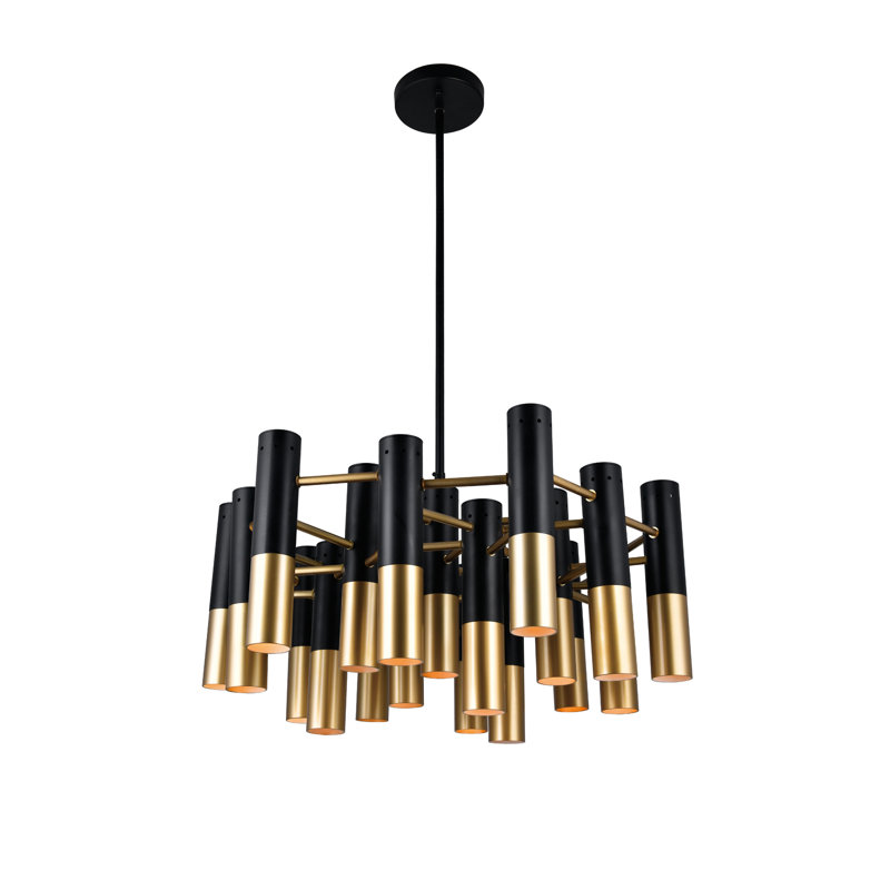 26" Matte Black & Satin Gold Chandelier for Dining Room, Living Room – 19-Light Transitional Design with E12 Bulb Base – LED Compatible, Dramatic Downlight – BACL Certified