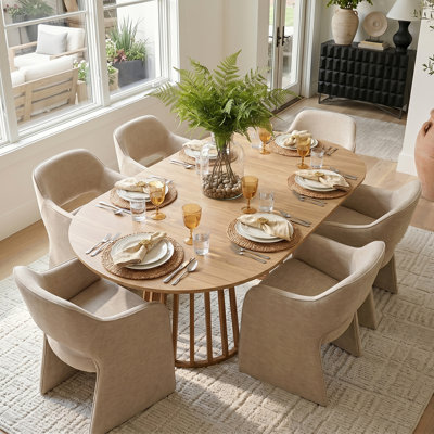 Ensemble de table de salle à manger pour 6 personnes avec table ovale extensible et 6 chaises rembourrées en chenile
