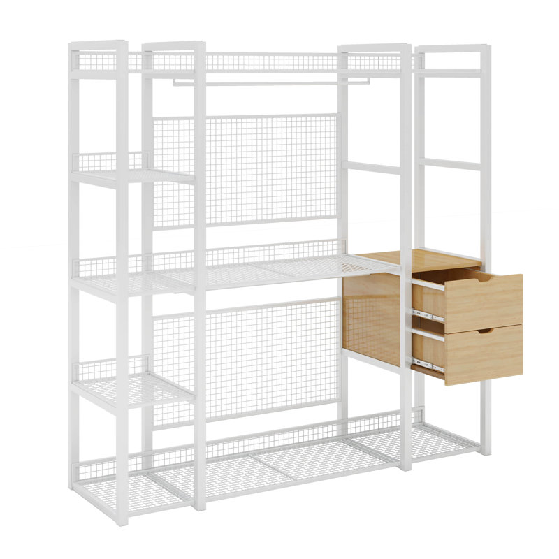 Armoire ouverte avec rails suspendus, tablettes, tiroirs, Blanc