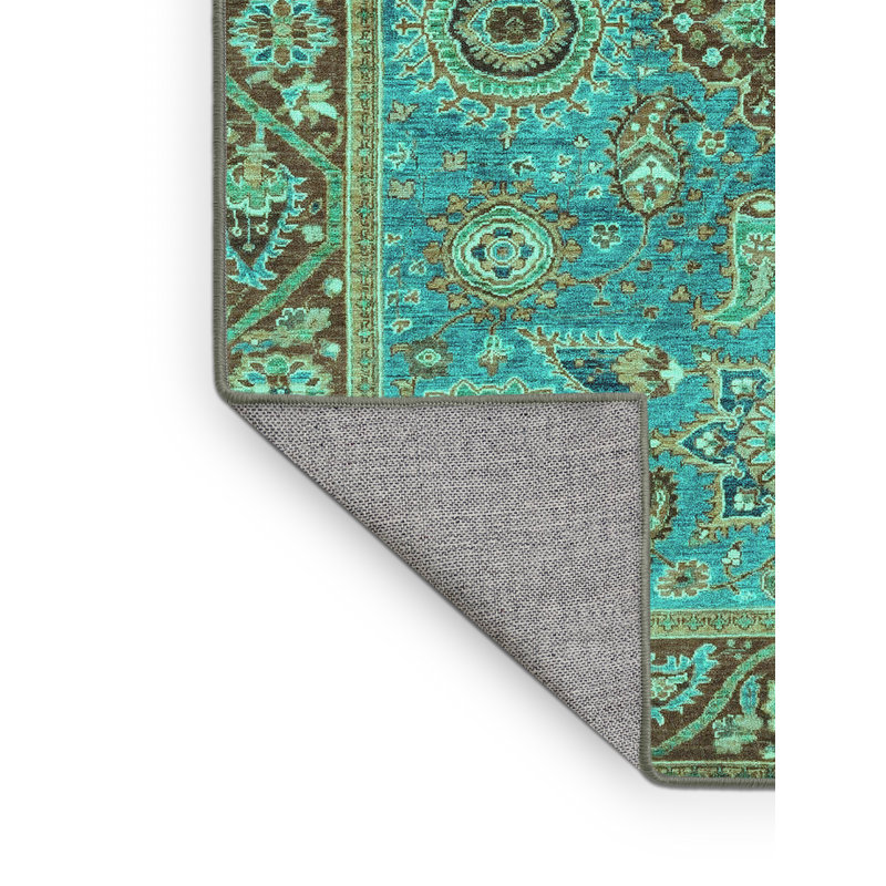 Tapis oriental en chenille tissé à la machine en turquoise, Rectangle 2 pi x 3 pi
