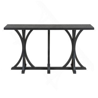 59.8'' Wooden Console Table With Oak Veneer Top,Farmhouse Entryway Table With Rubber Wood Slender Curved Legs, For Living Room,Entryway,Hallway, Dining Spaces.