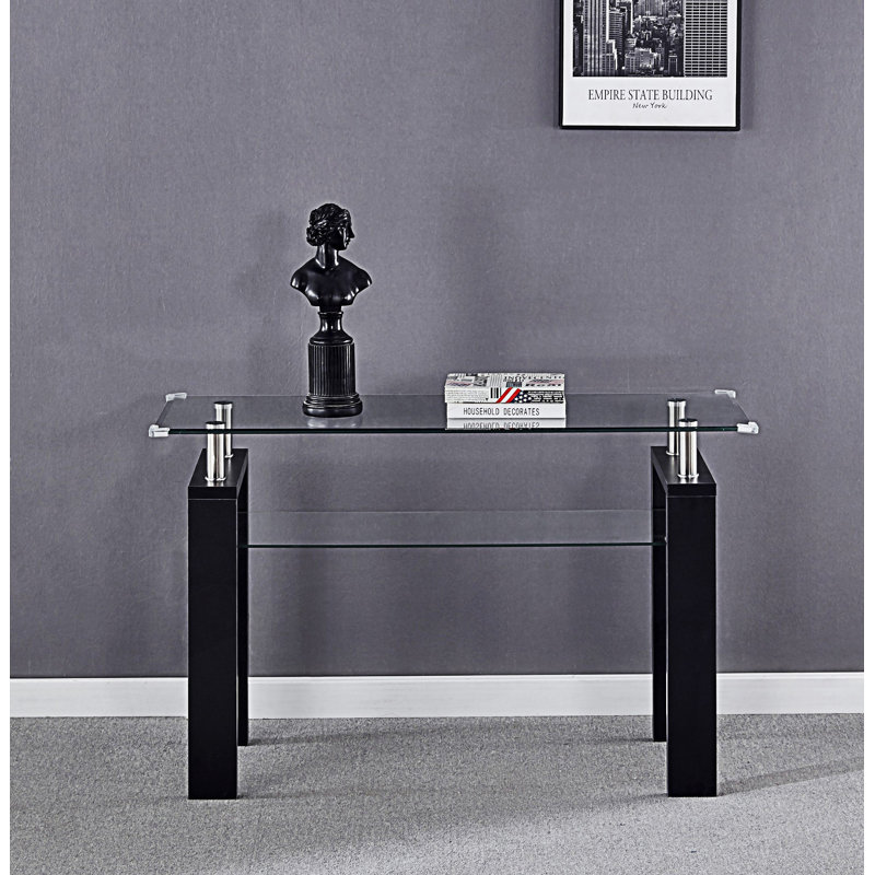 Console moderne en verre trempé, Noir, noir, noir, noir