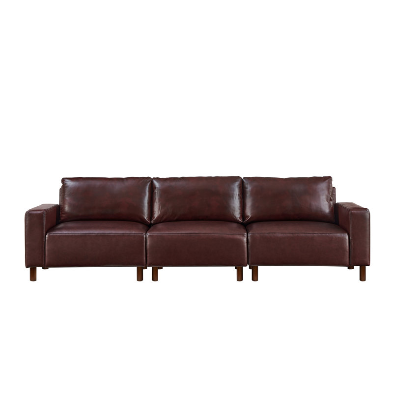 112'' Wide Faux Leather Square Arm Sofa, Burgundy