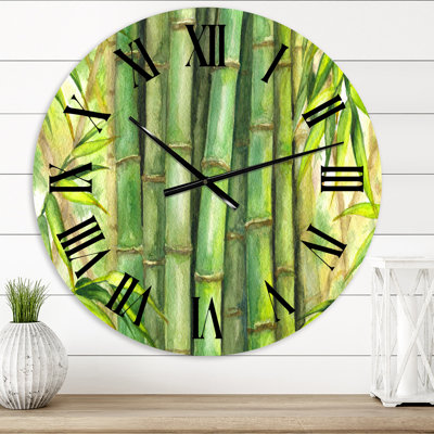 Bright Green Bamboo Stems - Transitional wall clock