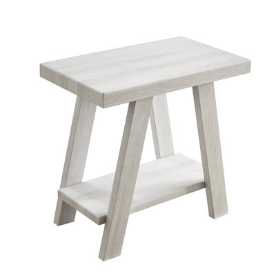 White Finish Contemporary Side Table With Extra Storage Capacity Option - Hardwood Veneer Tabletop, Facility, And Captivating Wide-Angled Legs Wood Shelf For Living Room Superior Area, Fashionable