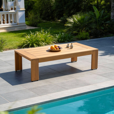 Solid Eucalyptus Wood Rectangular Outdoor Coffee Table with Slatted Tabletop