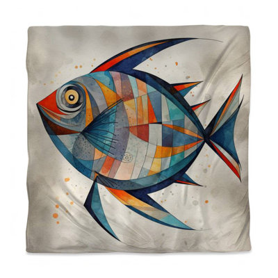 Abstract Aquatic Animals Queen Duvet Cover | Geometric Fish Decor