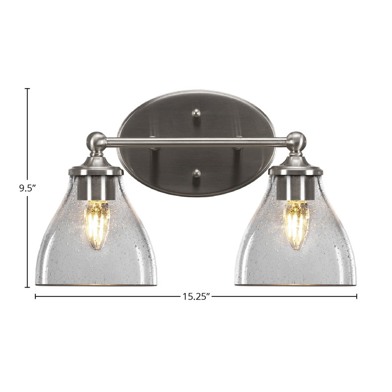 Barre d'éclairage de salle de bain Aitkens avec verre à bulles transparent 6,25 po, Nickel brossé, 2