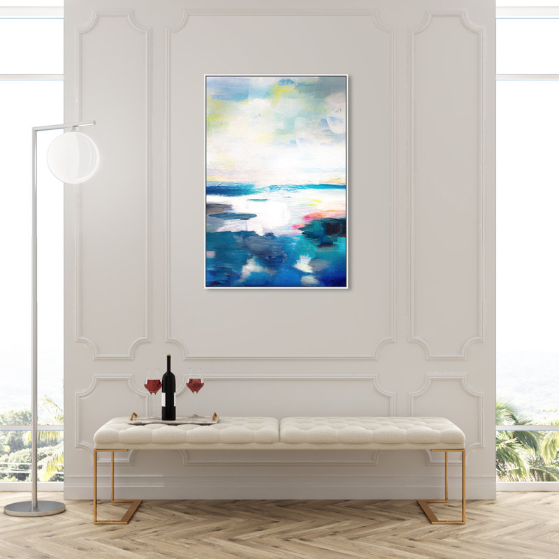 «Abstract Flow due» - Peinture, Toile blanche encadrée, H 45 po x l 30 po