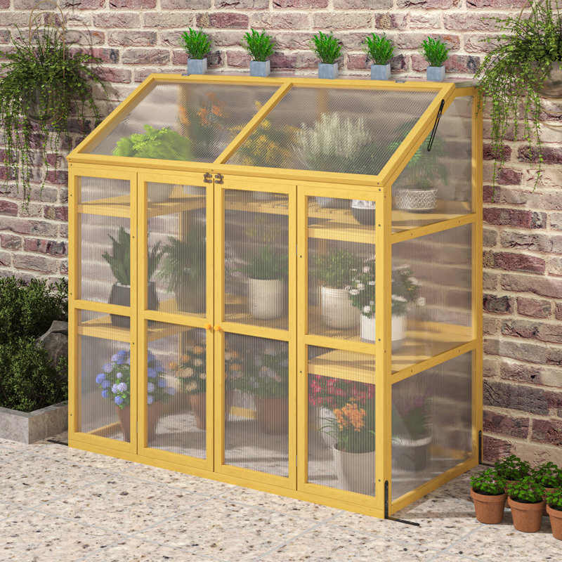 Wood Greenhouse Polycarbonate Garden Shed For Plants, Keep Plant Warm Enough, Transparent Panels, Reinforced Stability