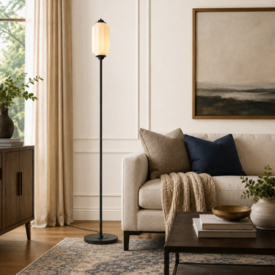Silas 1-Light Farmhouse Opal Glass Floor Lamp, with Foot Switch for Living Room
