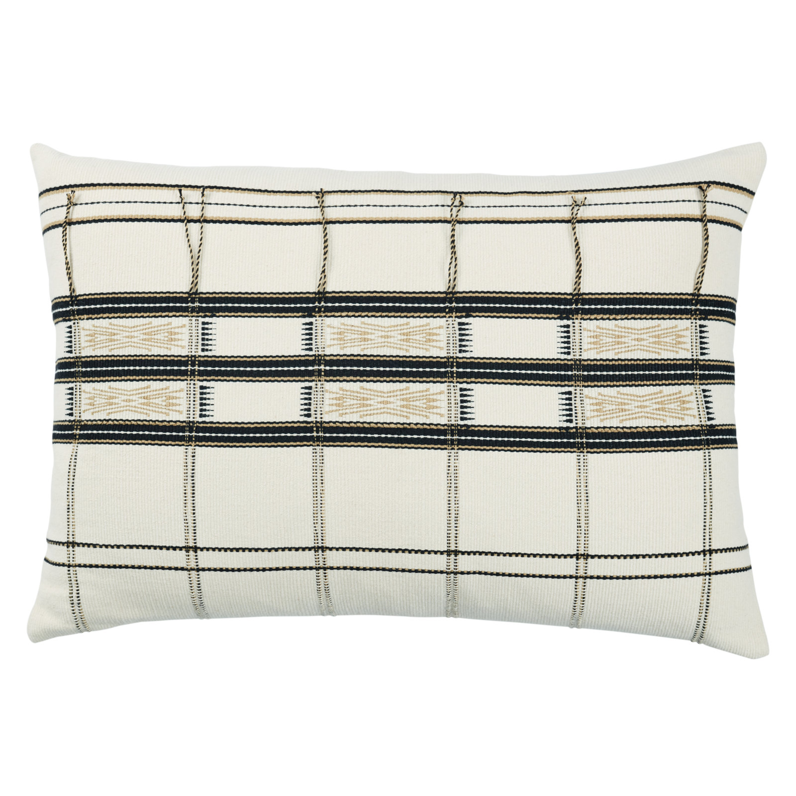Saliou Tribal Rectangular Cotton Pillow, Cream, 100% Down Alternative
