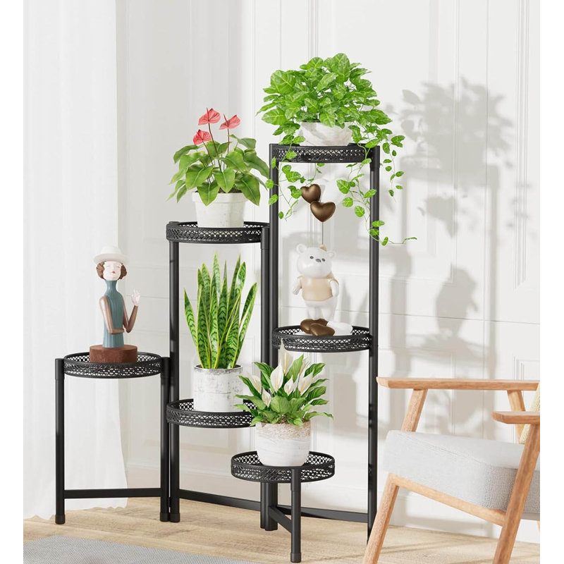 Plant Stand, Black Carved