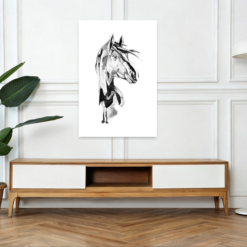 Croquis dynamique de cheval - Art mural abstrait moderne et contemporain, H 48 po x l 32 po