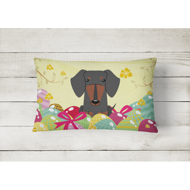 Easter Eggs Dachshund Lumbar Pillow, Black