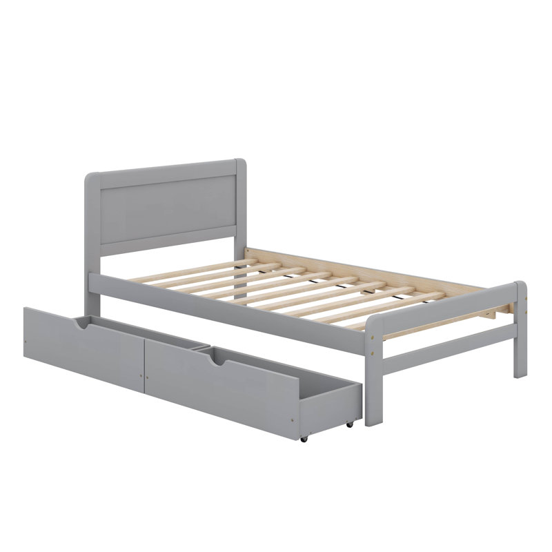 Base de lit plateforme avec 2 tiroirs de conception moderne, Gris