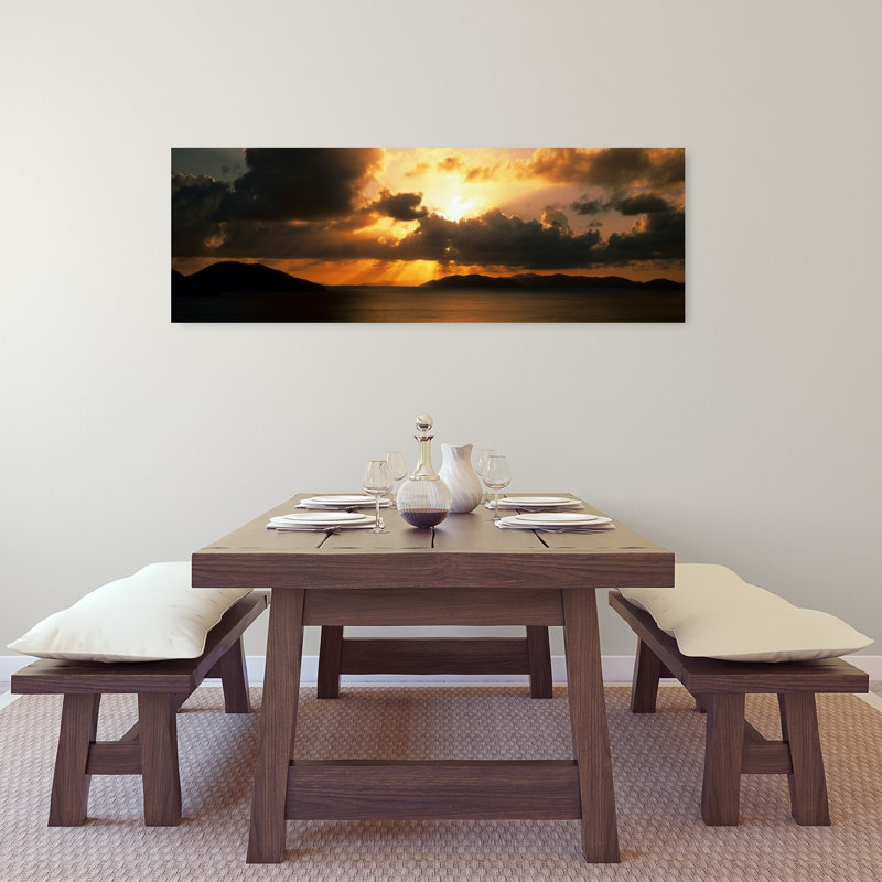 Coucher de soleil sur les îles Vierges anglaises, art abstrait contemporain marin, H 16 po x l 48 po