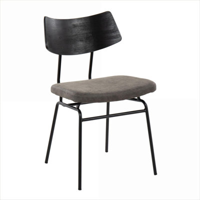 LumiSource Walker Mid-Century Modern Dining Chairs (Set of 2), Dark Gray Faux Leather, Black Metal &amp; Black Wood Frame for Adults