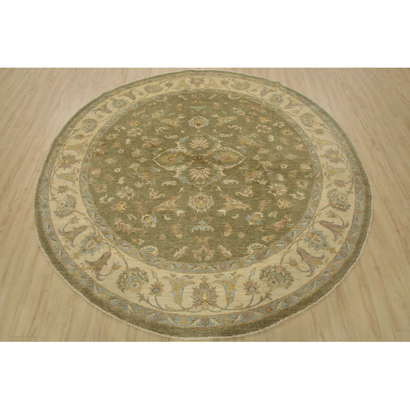 Tapis oriental traditionnel en laine noué à la main 8 pi 1 po x 7 pi 11 po Ziegler