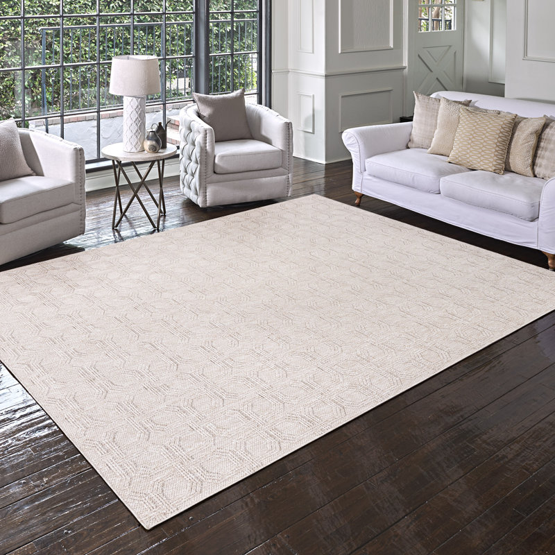 High-Low Loop Pile Indoor Area Rug, Beige Tan Modern Geometric Polyester Rug for Living Room & Bedroom – Nylah Haley