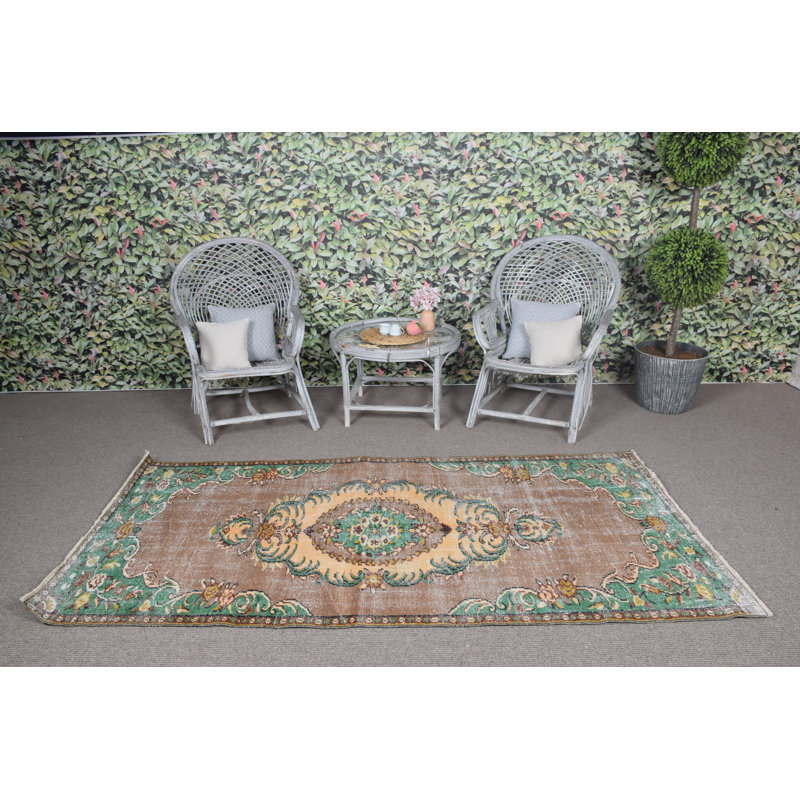 Anatolian Medallion Design Area Rug: Vintage Turkish Brown Rug for Bedroom or Boho Decor