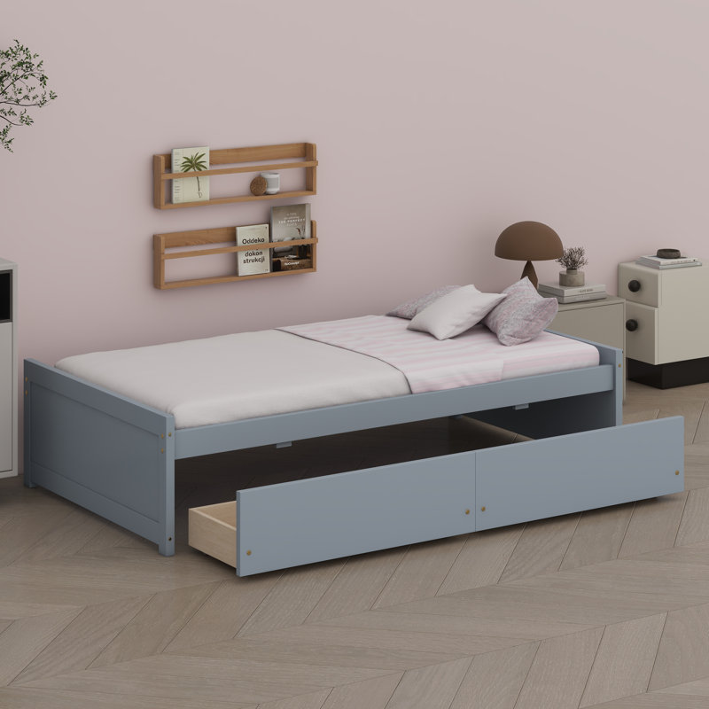 Lit plateforme peu encombrant avec tiroirs de rangement intégrés, Gris