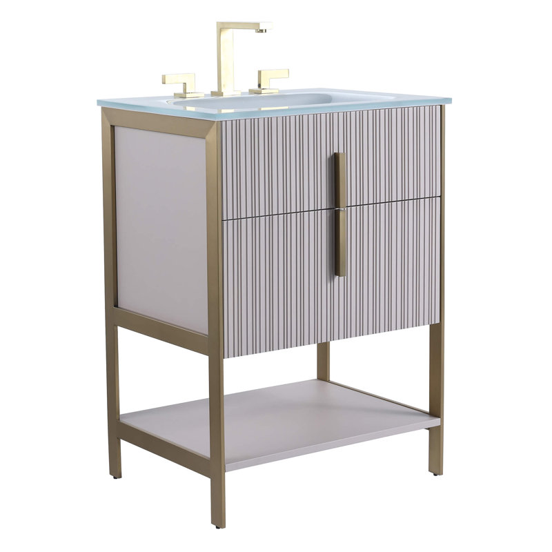 Mirutil Single Bathroom Vanity with Top, Satin Brass, Bright Taupe