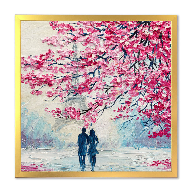 «Romantic Couple In Loves In Paris», reproduction d'art sur toile traditionnelle, Cadre photo doré
