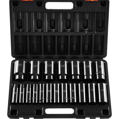 1/2 Inches 19 Piece Deep Impact Socket , Alloy Steel, 6 - Point High Performance Design, 3/8 1 Inch, Storage Case For Transport Inches, Heavy Duty Sockets, Inch Sizes,