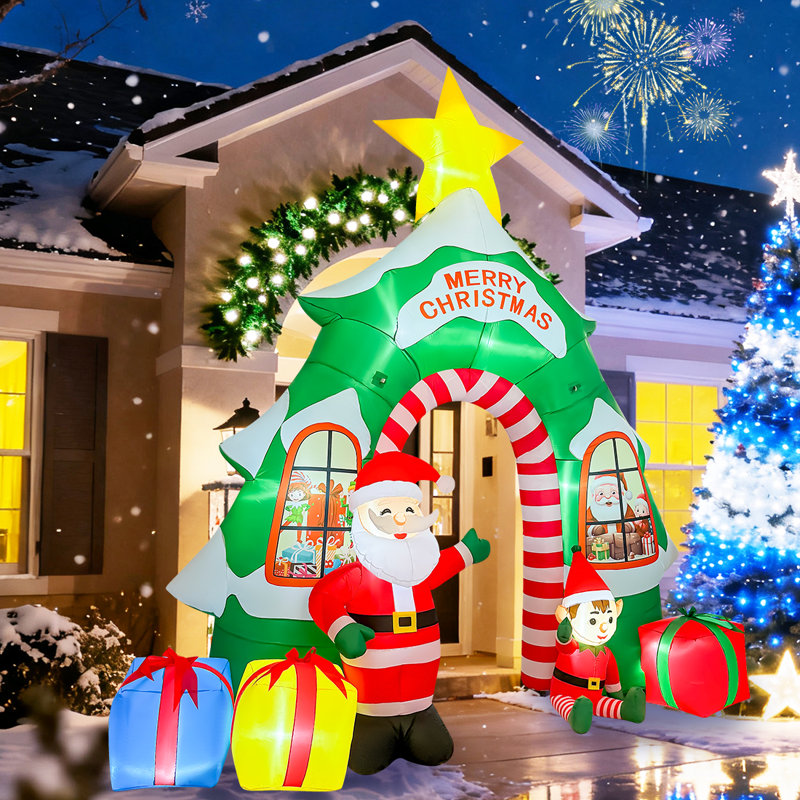 Arcade de Noël gonflable à DEL de 13 pi avec père Noël et elfe des deux côtés