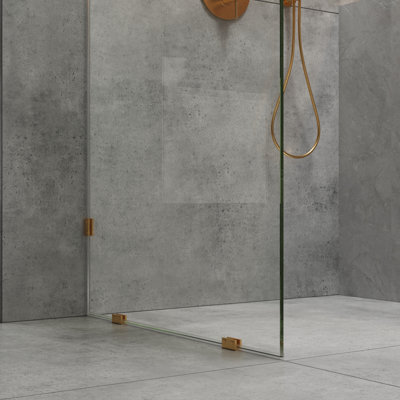 Écran de douche fixe l 34 po x H 74 po DeerValley, verre trempé 5/16 po, quincaillerie en acier inoxydable de qualité supérieure, finition dorée