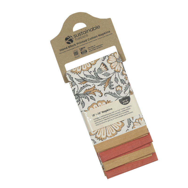 Ensemble de 4 serviettes en coton BLOOM, Orange/Yellow