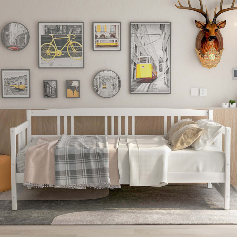 Lit de jour moderne en bois massif, multifonctionnel, taille simple, Blanc