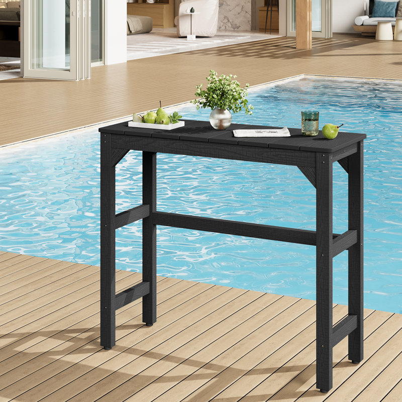 Outdoor Bar Table, 42" Rectangle Patio Bar Height Table, All-Weather HIPS Dining Table, Waterproof for Backyard, Garden, Balcony Poolside, Black