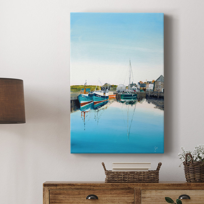 Padstow Harbor, reproduction encadrée - galerie Cavas, H 18 po x l 12 po