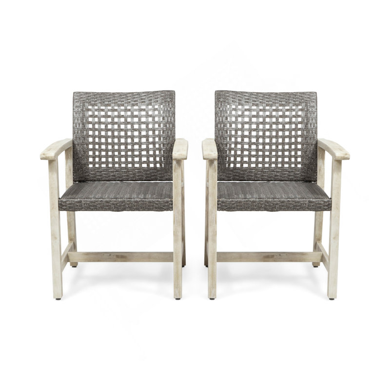 Chaise de salle à manger en bois et osier Hampton (ensemble de 2), Gris, Blanc