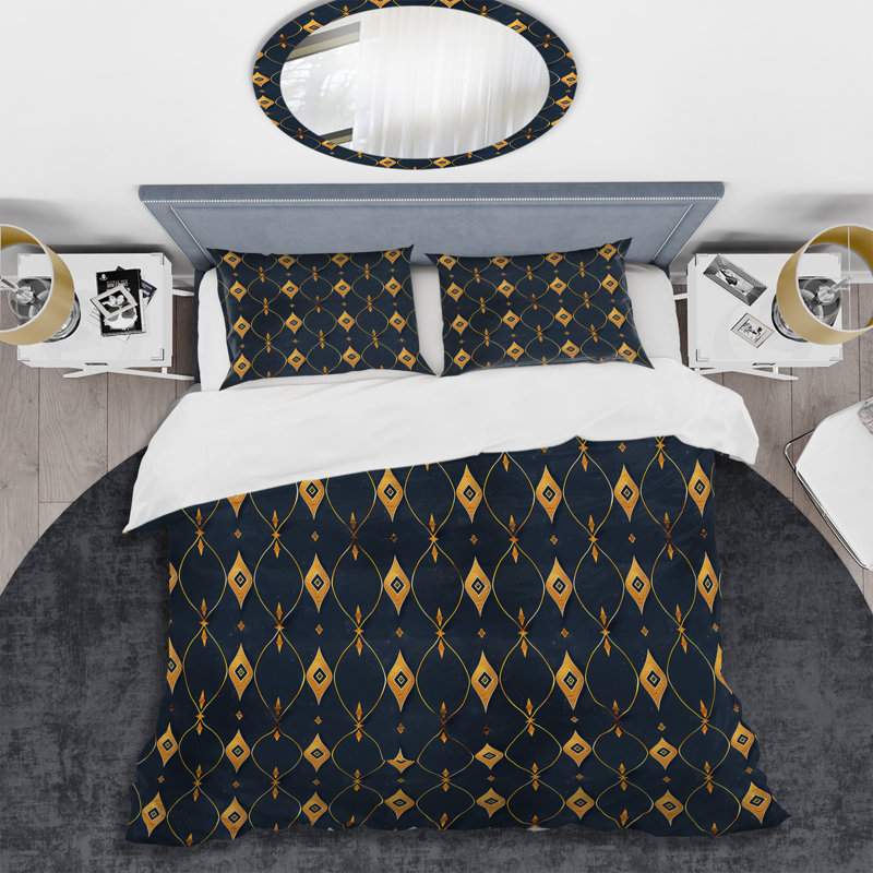 Ensemble de housse de couette transitionnel bleu marine et diamant, Housse de couette pour grand lit et 2 taies décor