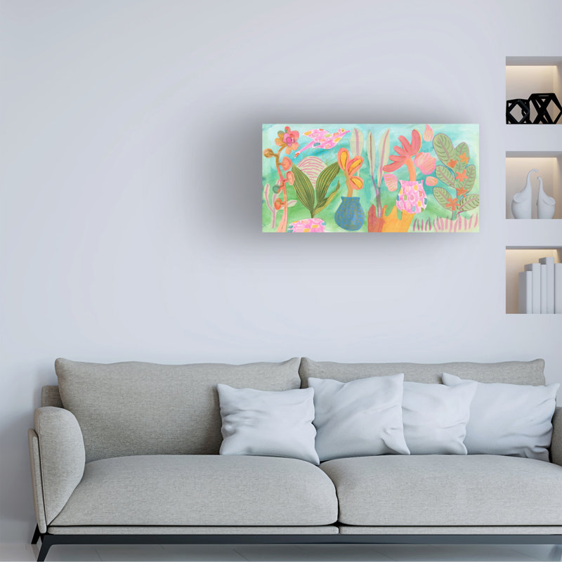 Art mural sur toile tendue - «Pink Bird» par Suzanne Allard pour décoration de salon, de chambre à coucher ou de bureau - 24 x 47