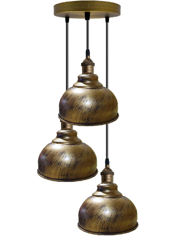 3 - Light Dome Pendant, Brushed Copper
