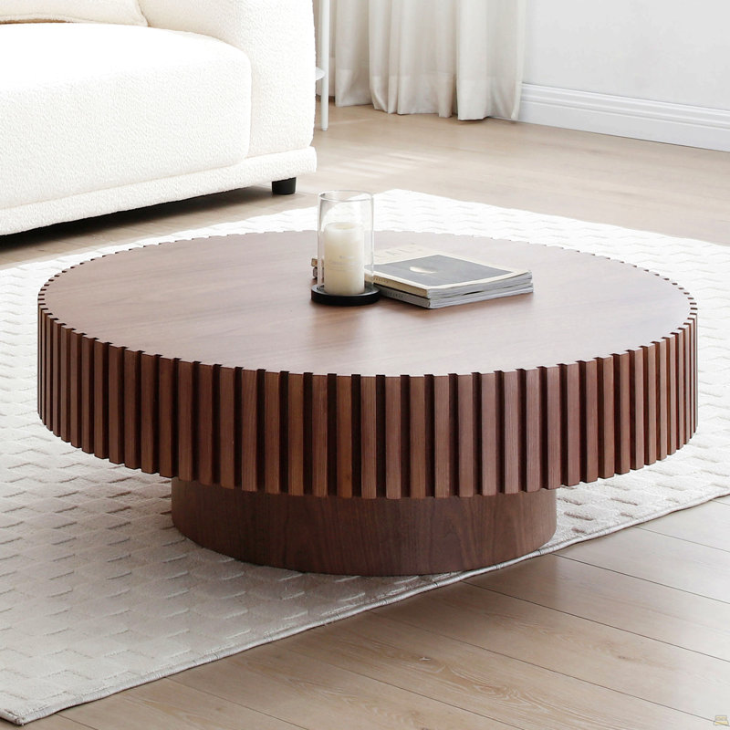 Petite table basse ronde de 35,43 po, Noyer, Noyer, Bois