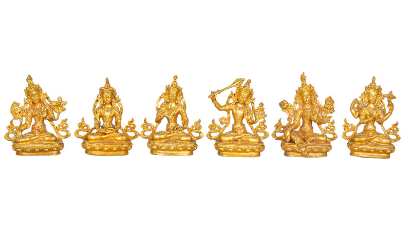 Ensemble de 6 figurines de bodhisattva bouddhiste tibétain