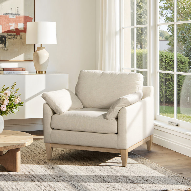 Fauteuil d'appoint de style campagne moderne de 36 po Pasadena, Mélange de lin blanc