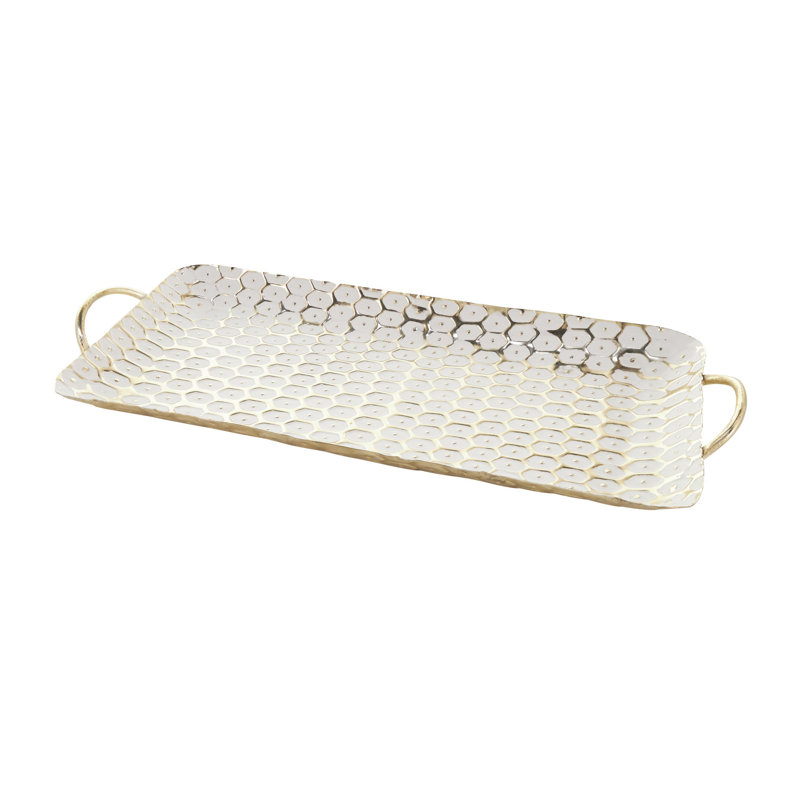 Laudalino Metal Geometric Dot Geometric Decor Gold Tray with White Accents Set