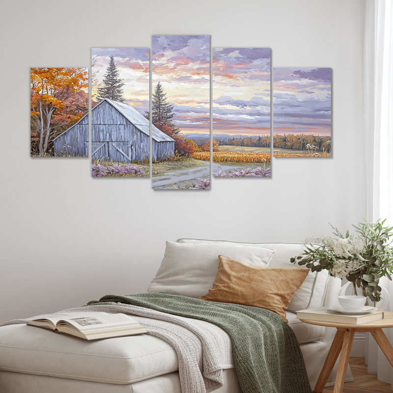 «Purple Farm Landscape Autumn Harvest» - ensemble d'art mural de ferme