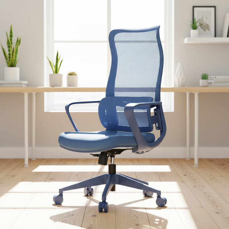 Chaise de bureau ergonomique en maille ignifuge pivotante jusqu'à 500 lb, Bleu, Bleu