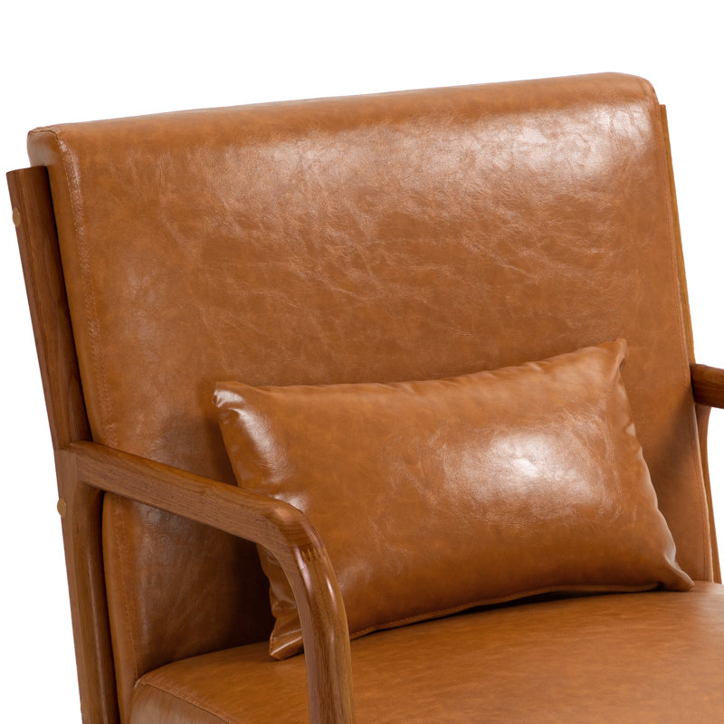 Fauteuil d'appoint Jyrin, Bois brun foncé, Similicuir brun clair Cesaria