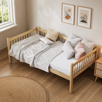 Canapé-lit simple en bois avec garde-corps à 3 côtés et 10 lattes de soutien