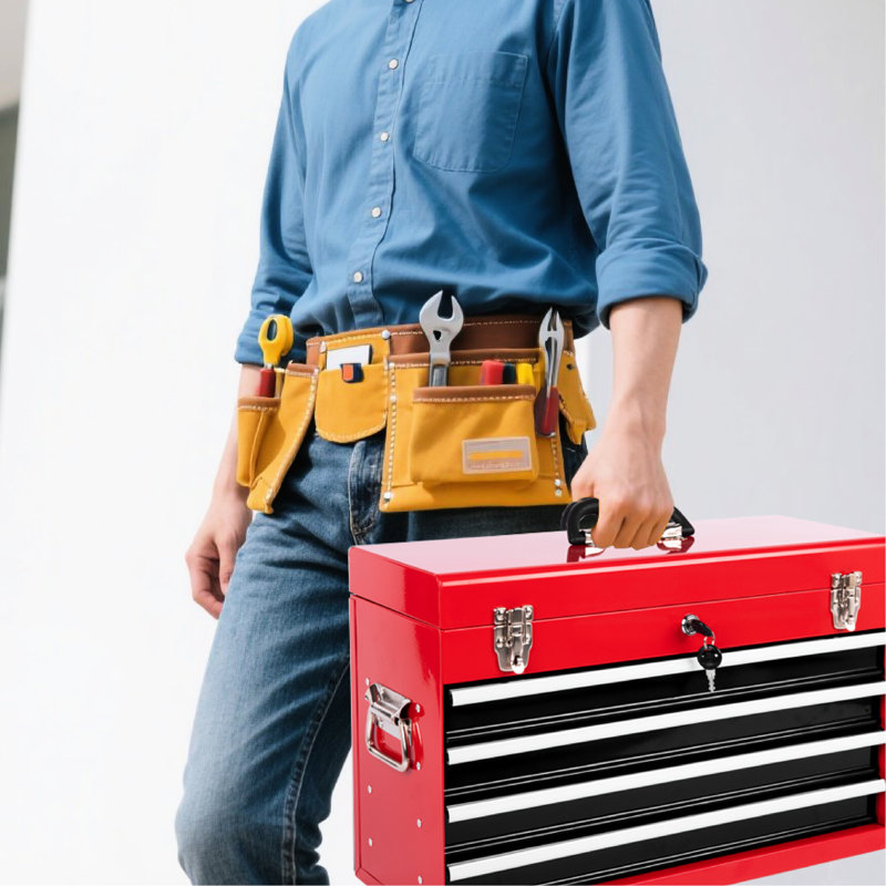 Rangement à outils multifonctionnel de 21 pouces avec 4 tiroirs, verrouillage automatique, tiroir coulissant pour un accès facile à la commode en acier portable, résistance à la rouille thermolaquée